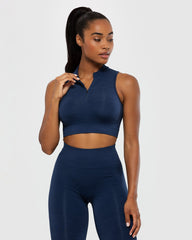 Define Seamless Half Zip Crop Tank | Sapphire Blue