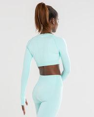 Power Seamless Long Sleeve Crop Top | Bleached Aqua