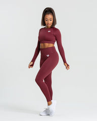 Power Seamless Long Sleeve Crop Top | Burgundy