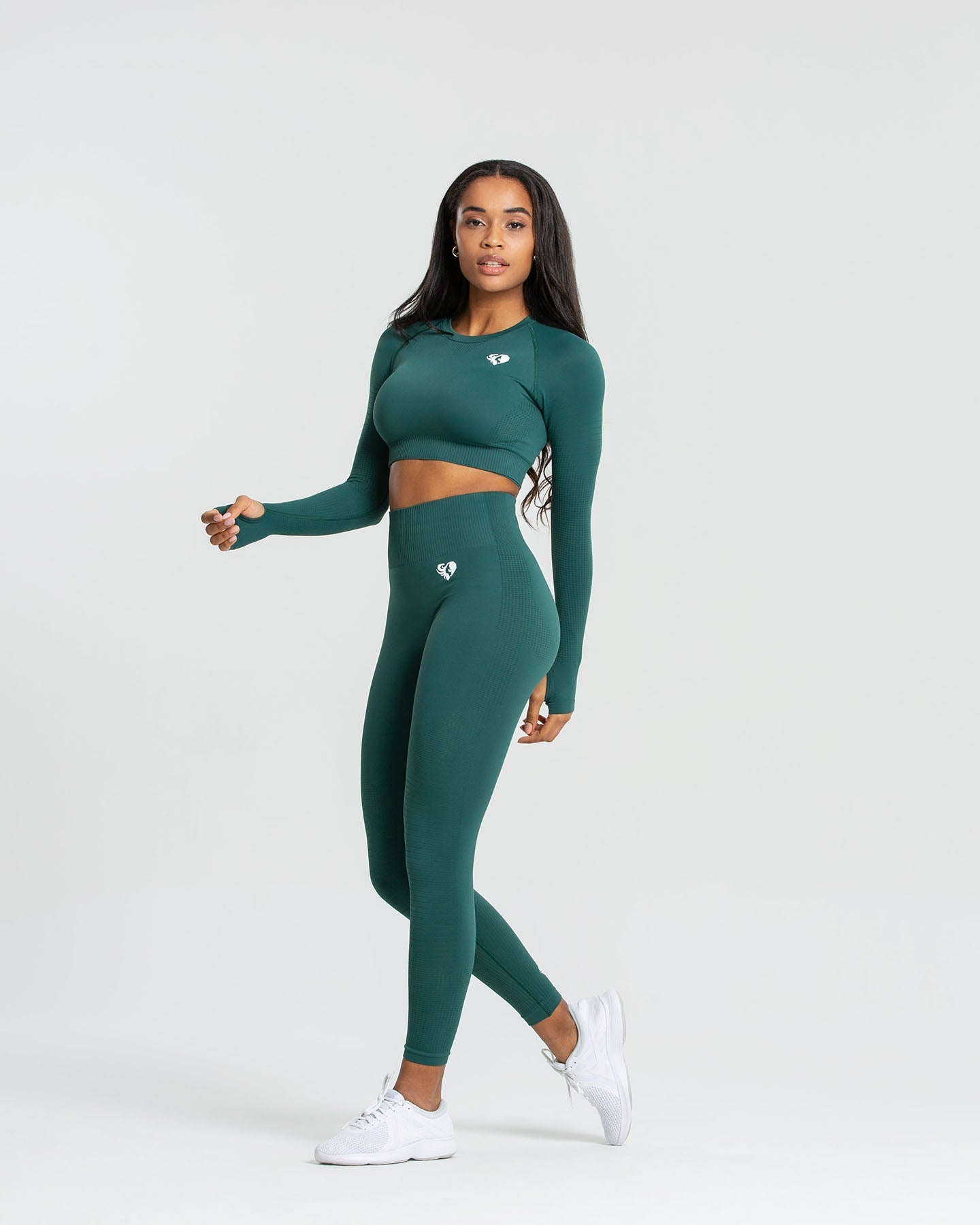 Power Seamless Long Sleeve Crop Top | Forest Green